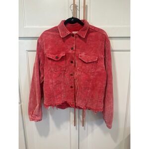 POL Red boho Corduroy Raw Hem Button Down Jacket Womens Size M whimsy cotton